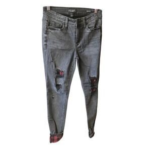 Judy Blue Jeans Women's Skinny Fit Buffalo Plaid Patch Distressed Black 3/26